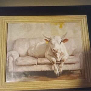 Pretty In Pink Cow On A Sofa Portrait 8x10 Framed Print